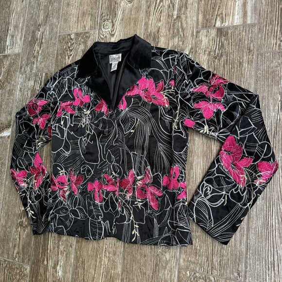2/$18 SALE! Chicos Blazer Womens Size S Embroidered Jacket Silk Cottagecore - Picture 3 of 7